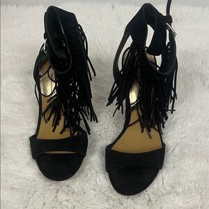 Dolce Vita Black Fringe Ankle-Strap Heels